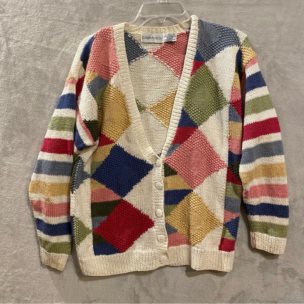Vintage Robert Scott Ltd Sweater Women’s Medium Multi Colored Cardigan Vneck